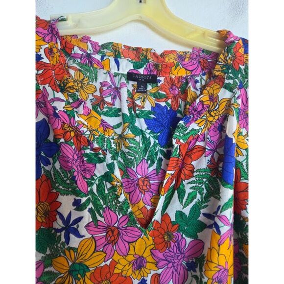 Talbots "Blissful Floral" White w/Multicolor Floral V-Neck Cotton Blouse size 3X - Picture 7 of 9